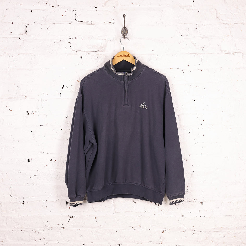 90s Adidas 1/4 Zip Sweatshirt - Blue - L – Headlock