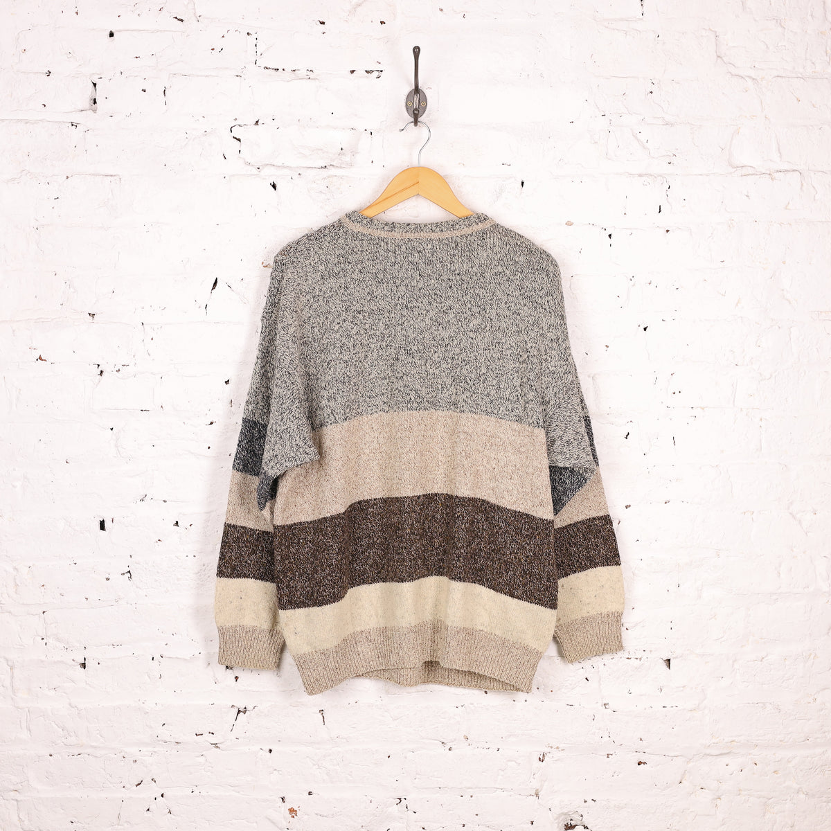 90s Texture Pattern Knit Jumper - Beige - XL – Headlock