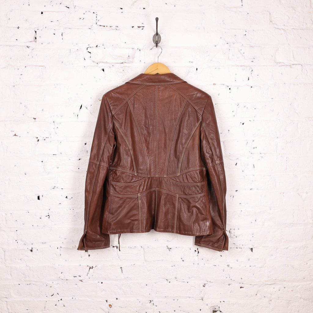 Women's Y2K Real Leather Jacket - Brown - Women's M