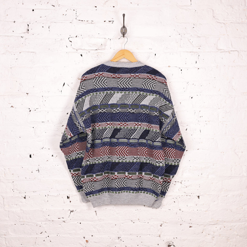 90s Pattern Knit Jumper - Blue - L