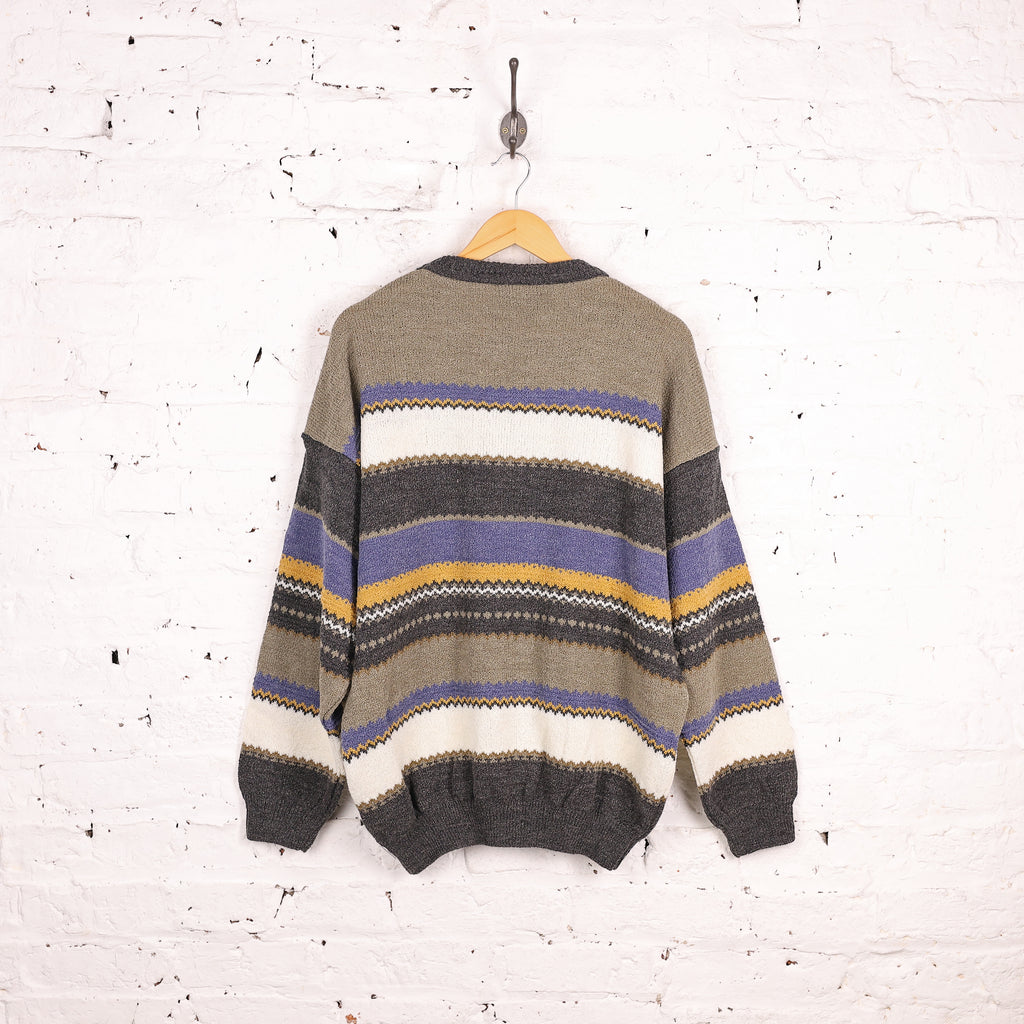 90s Pattern Knit Jumper - Grey - M