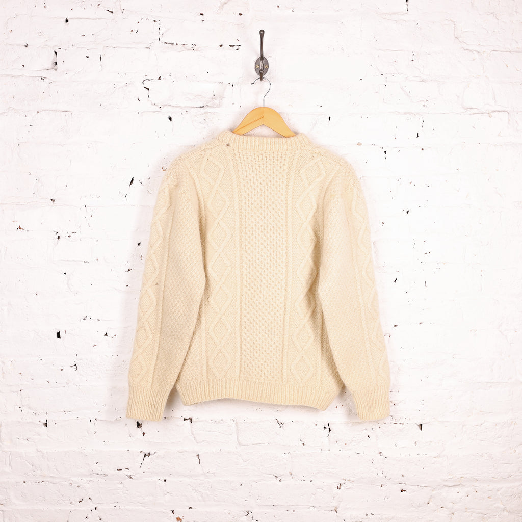 Aran Cable Knit Wool Jumper - Cream - S
