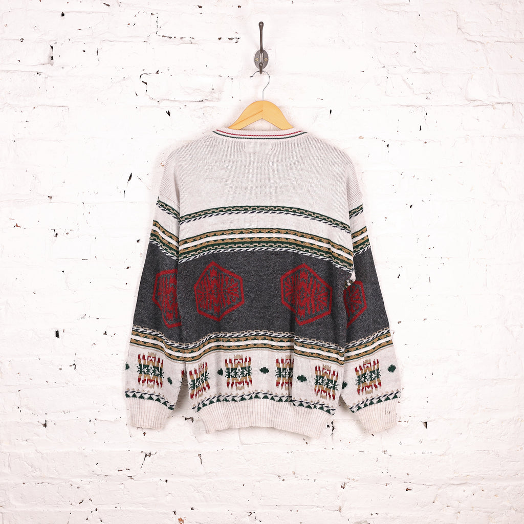 90s Pattern Knit Jumper - White - L