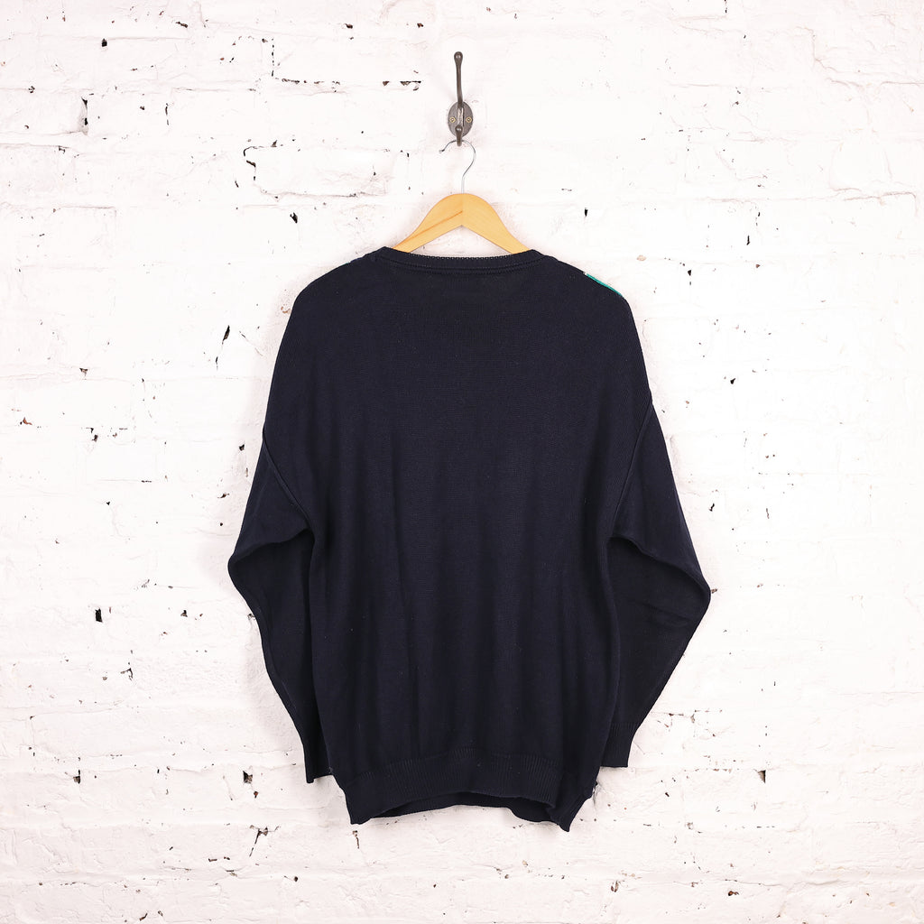 90s Pattern Knit Jumper - Blue - L