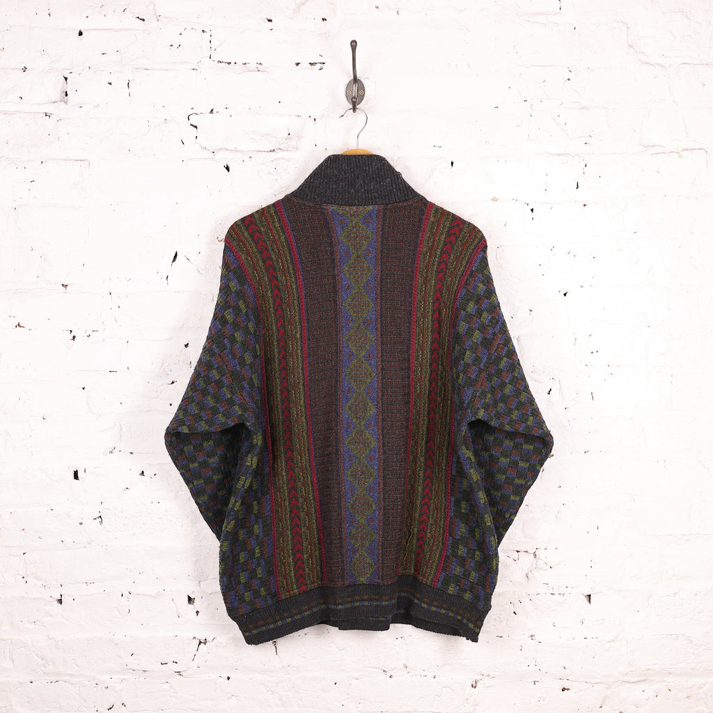 90s Pattern 1/4 Zip Knit Jumper - Grey - XXXL
