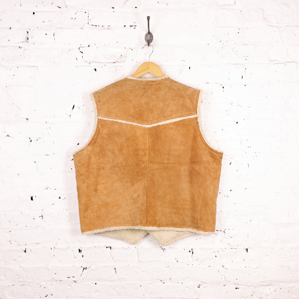Suede Shearling Waistcoat Bodywarmer Jacket - Brown - XL