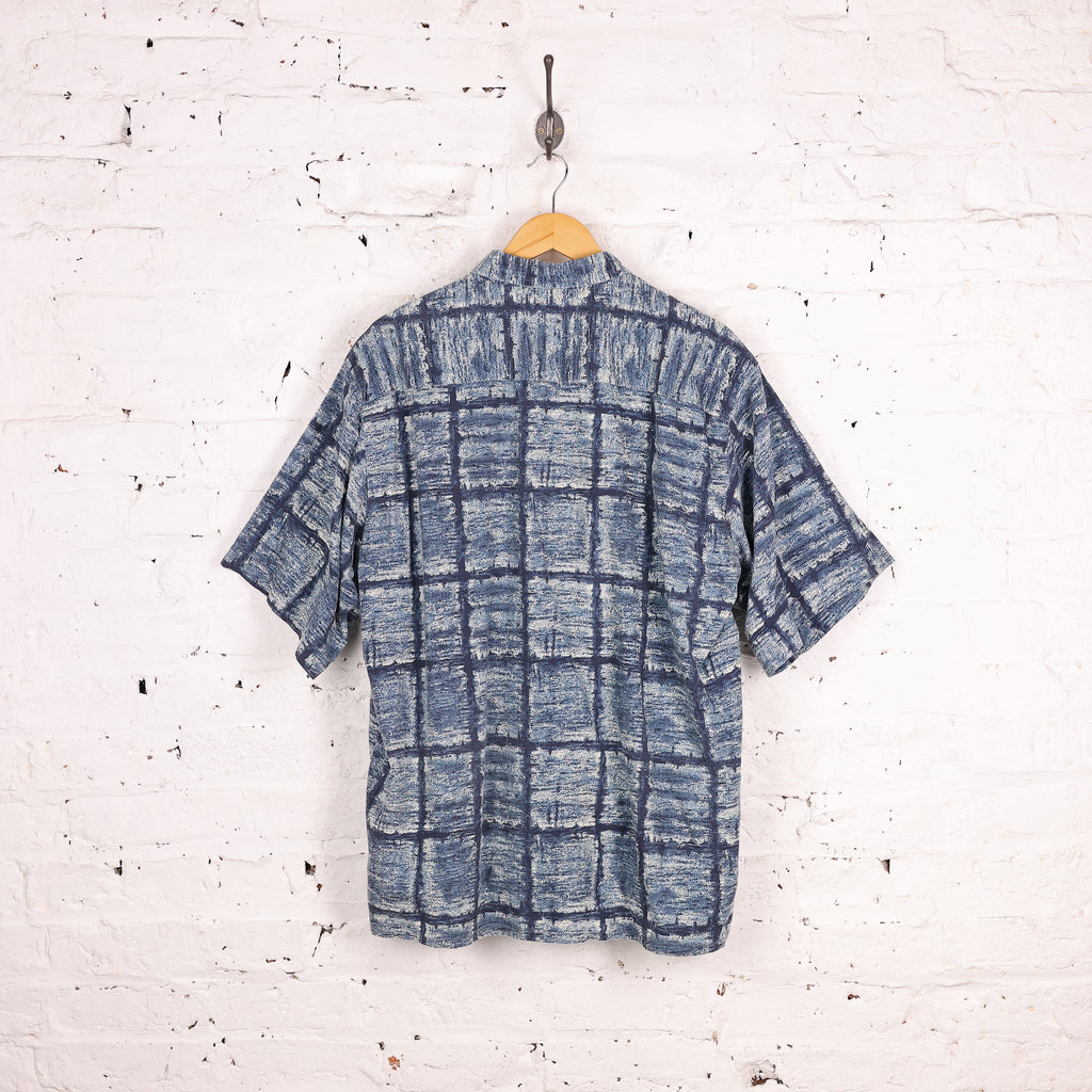 90s Short Sleeve Pattern Shirt - Blue - XXL