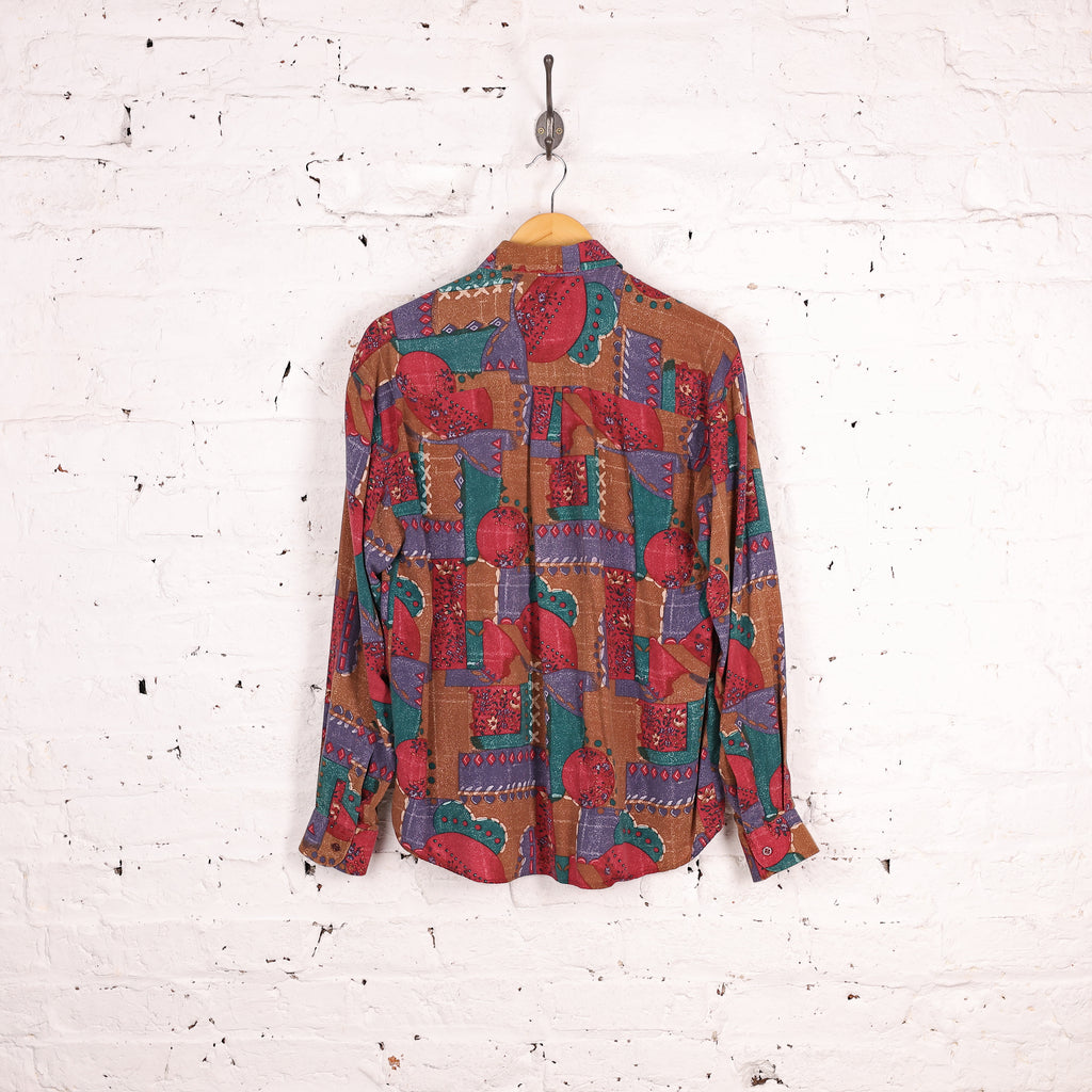 90s Pattern Long Sleeve Shirt - Brown - S