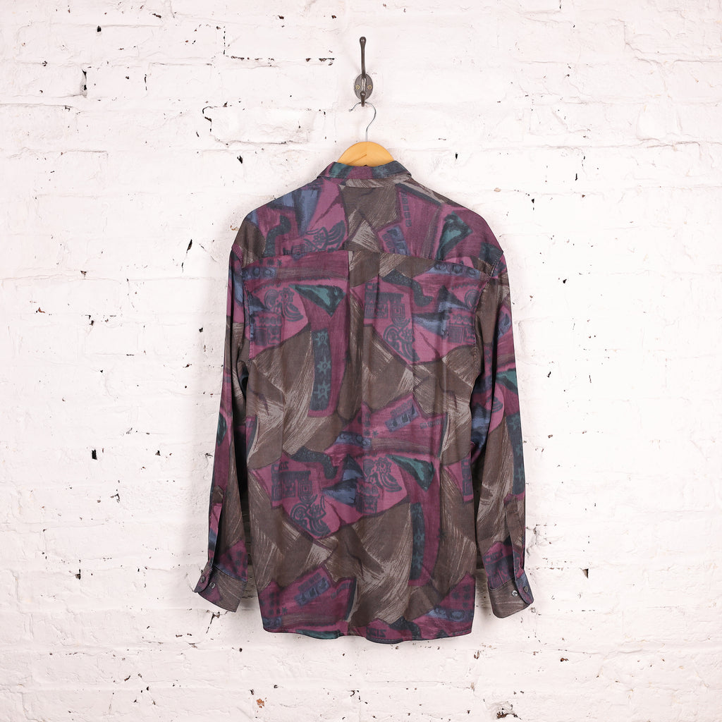 90s Long Sleeve Pattern Shirt - Purple - M