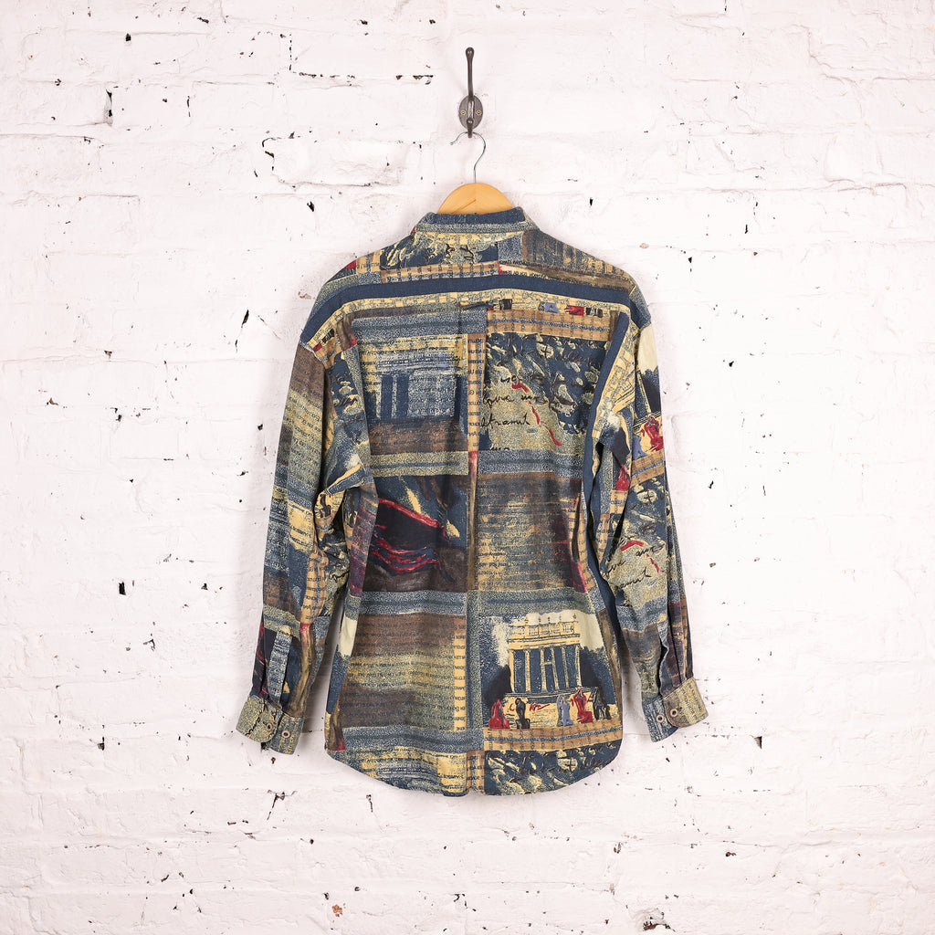 90s Long Sleeve Pattern Shirt - Yellow - M