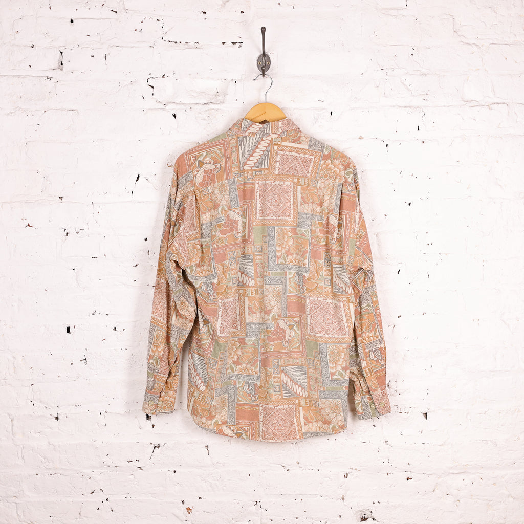 90s Long Sleeve Pattern Shirt - Orange- L