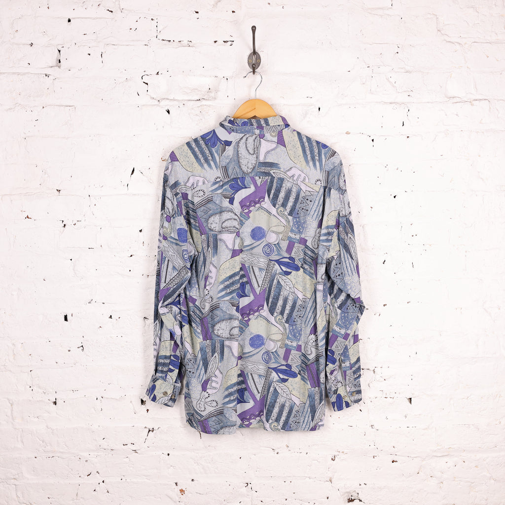 90s Long Sleeve Pattern Shirt - Purple - M