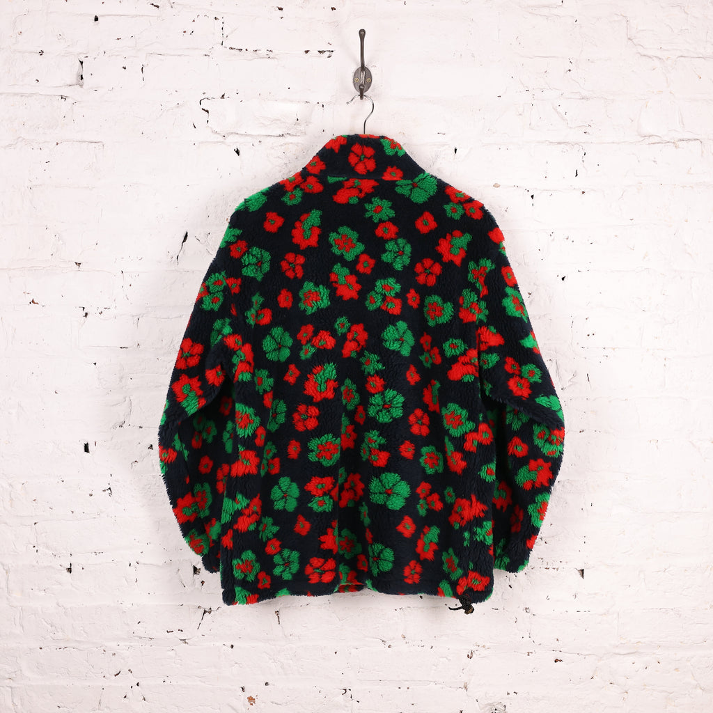 Floral Pile Pattern Fleece Jacket - Blue - L