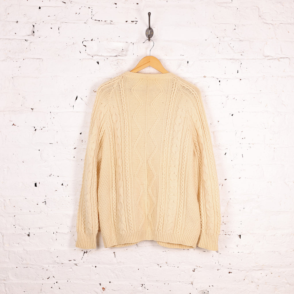 Aran Cable Knit Cardigan - Cream - M