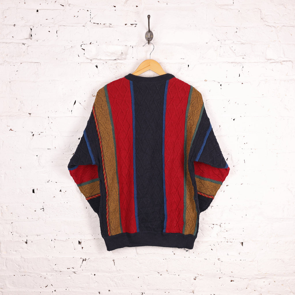 90s Striped Pattern Texture Knit Jumper - Blue - M