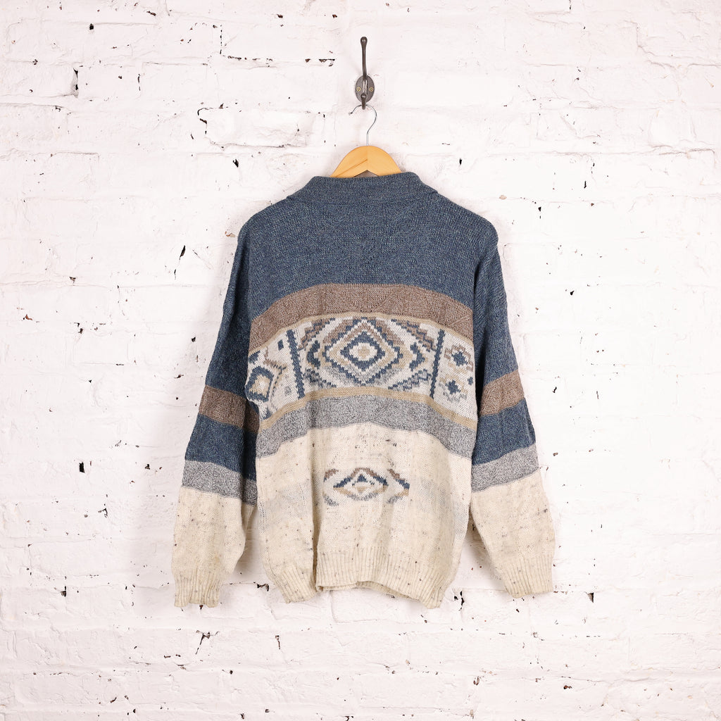90s Collared Pattern Knit Jumper - Beige - XL