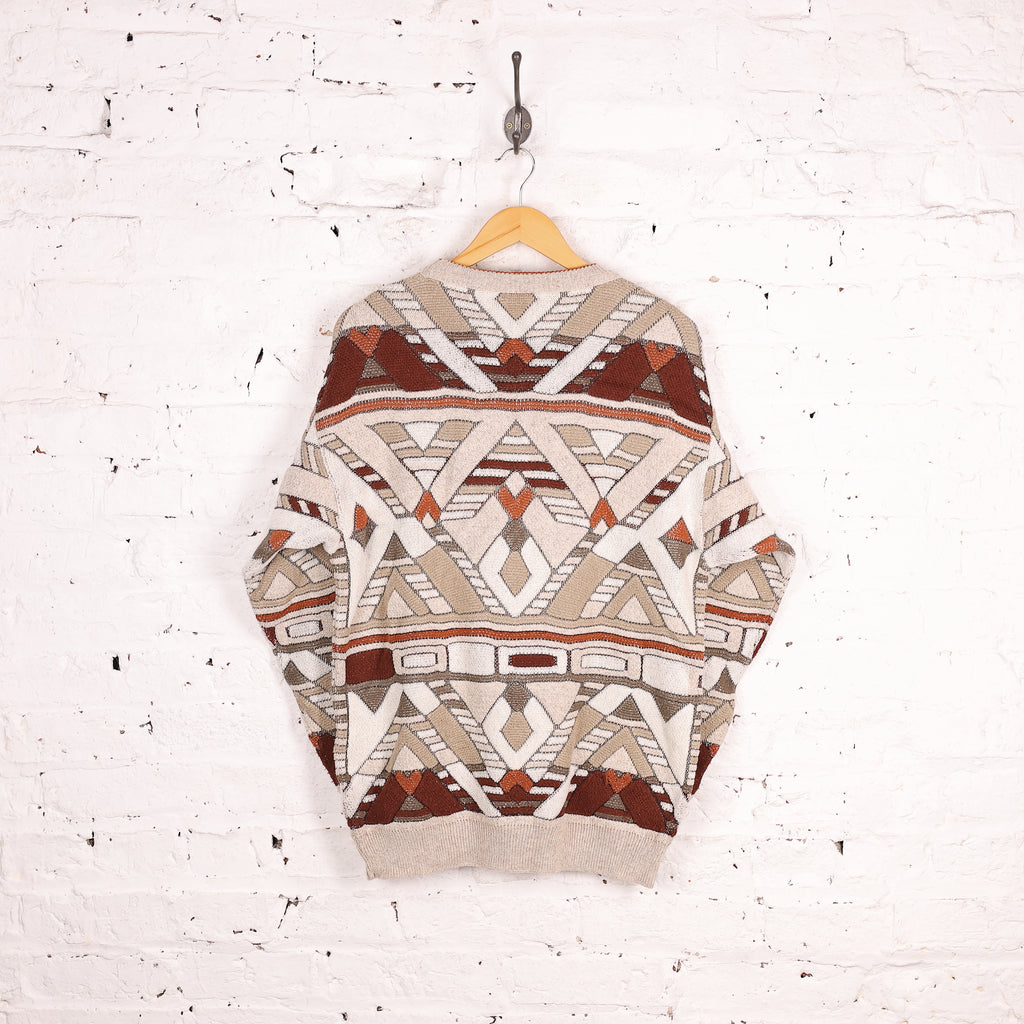 90s Pattern Knit Jumper - Beige - L