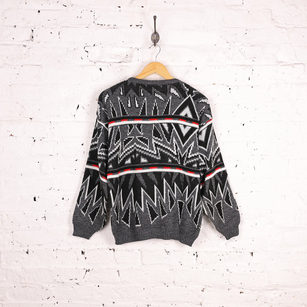 90s Pattern Knit Jumper - Grey - M