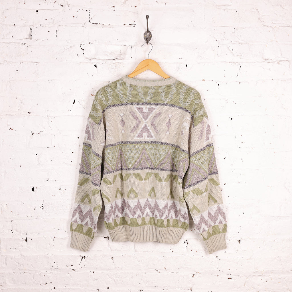 90s Pattern Knit Jumper - Green - L
