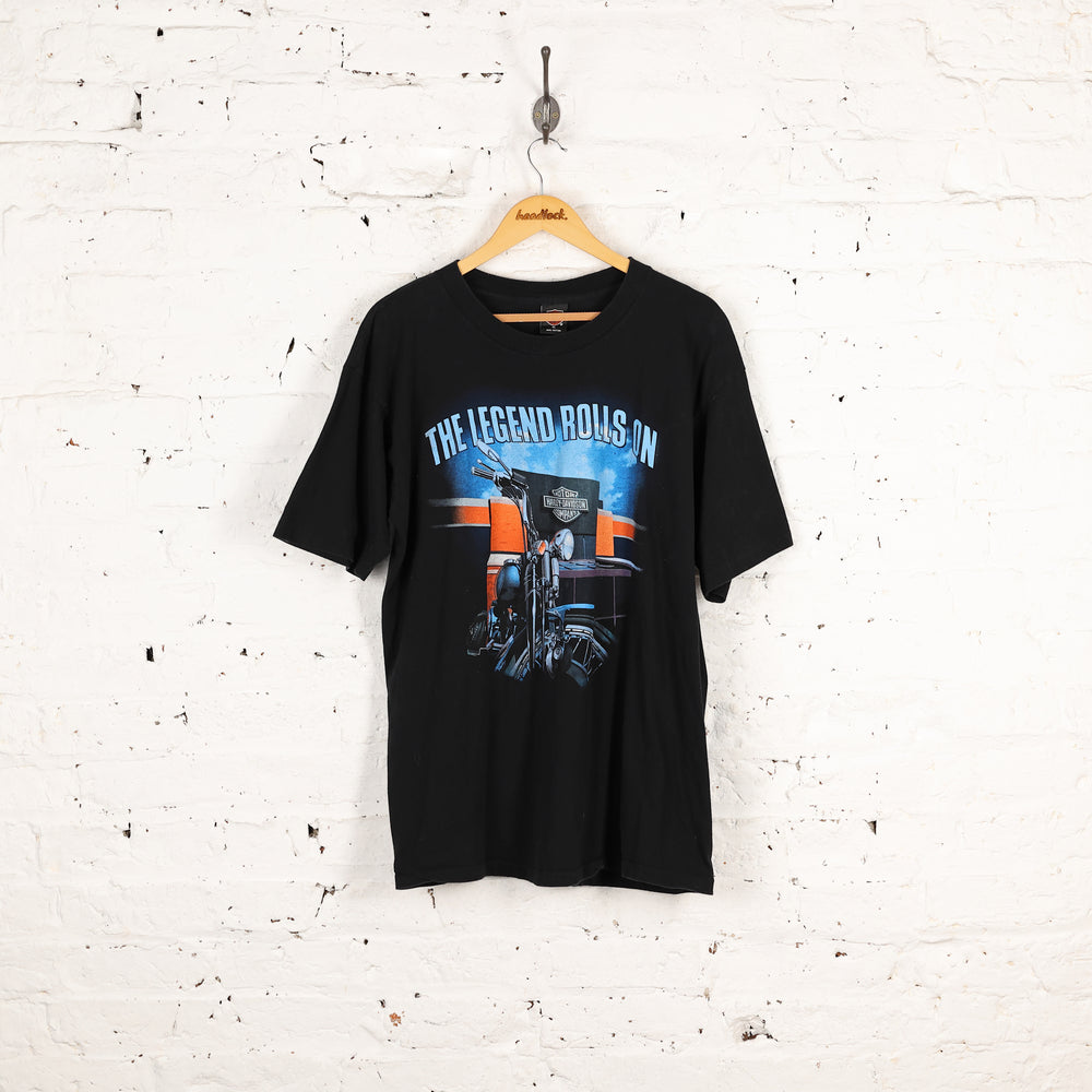 Harley Davidson The Legend Rolls On Dealership T Shirt - Black - XL
