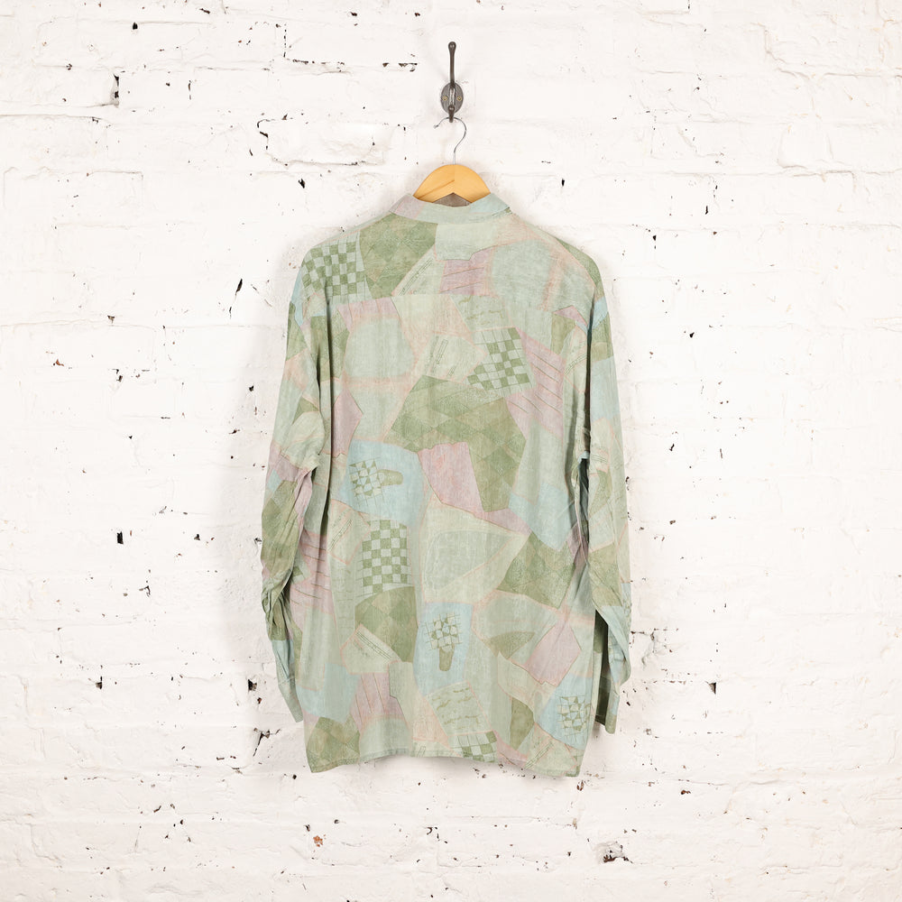 90s Long Sleeve Pattern Shirt - Green - L