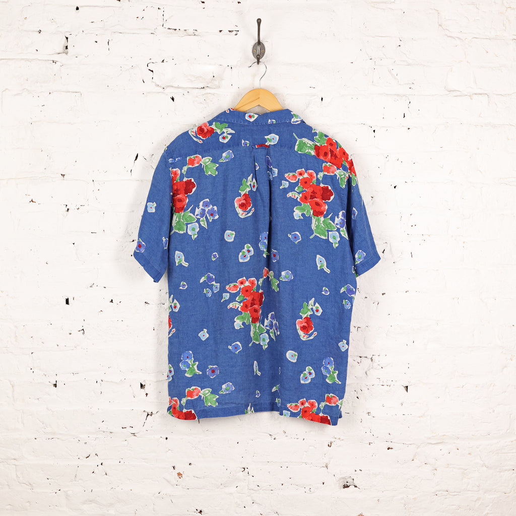 90's Pattern Short Sleeve Shirt - Blue - L