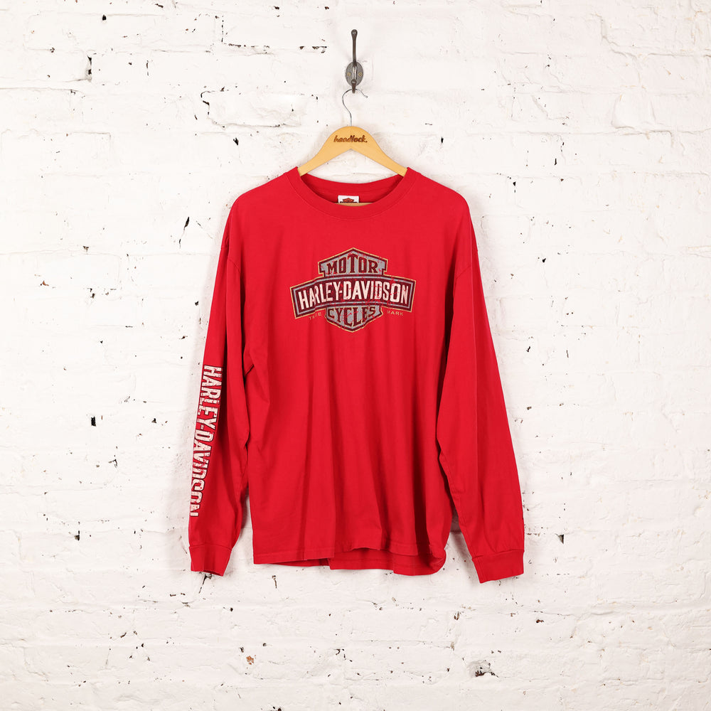 Harley Davidson Beaumont Texas Long Sleeve Dealership T Shirt - Red - L