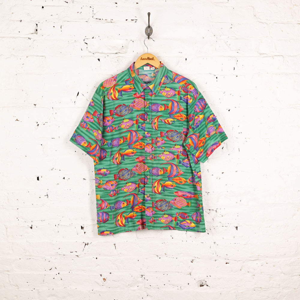 90s Fish Print Shirt - Green - L