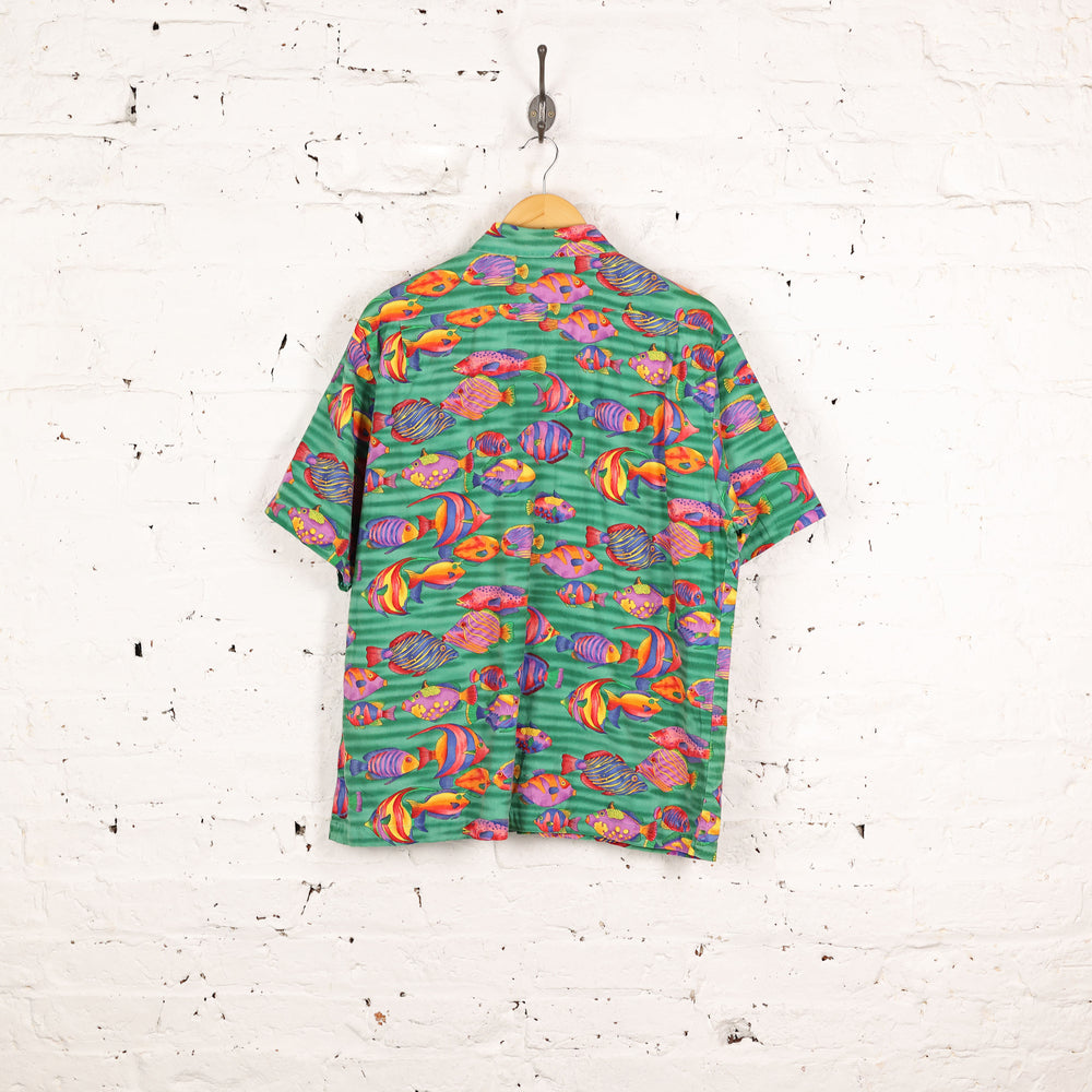 90s Fish Print Shirt - Green - L