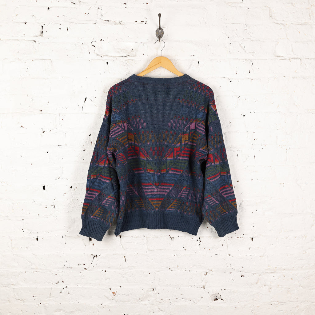 90s Pattern Knit Jumper - Blue - XL