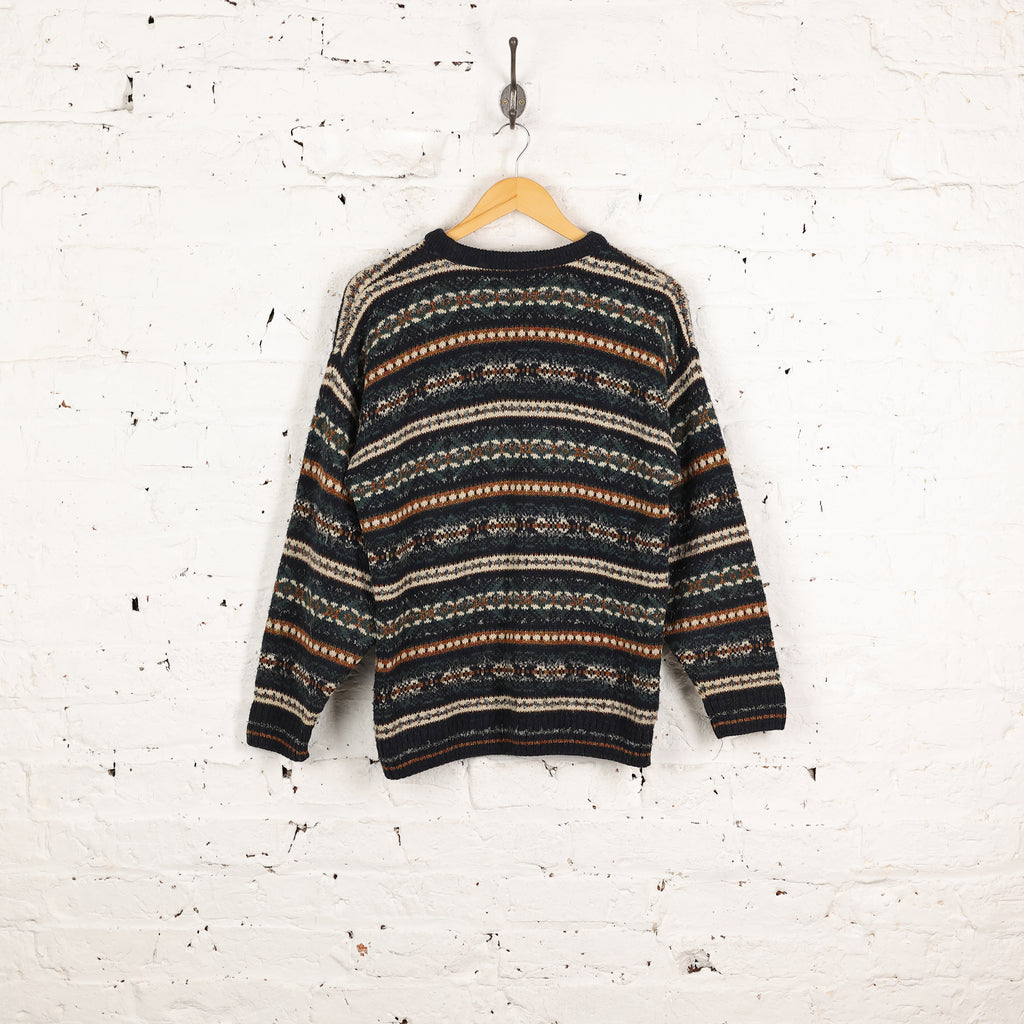 90s Pattern Knit Jumper - Blue - M