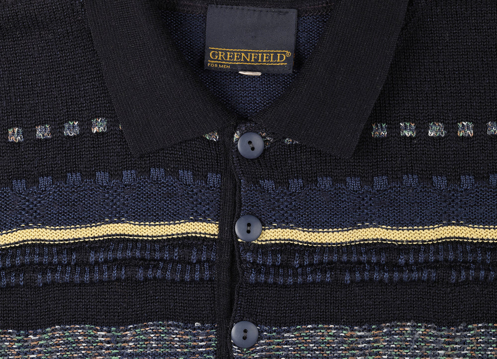 90s Pattern Collared Knit Jumper - Blue - XL