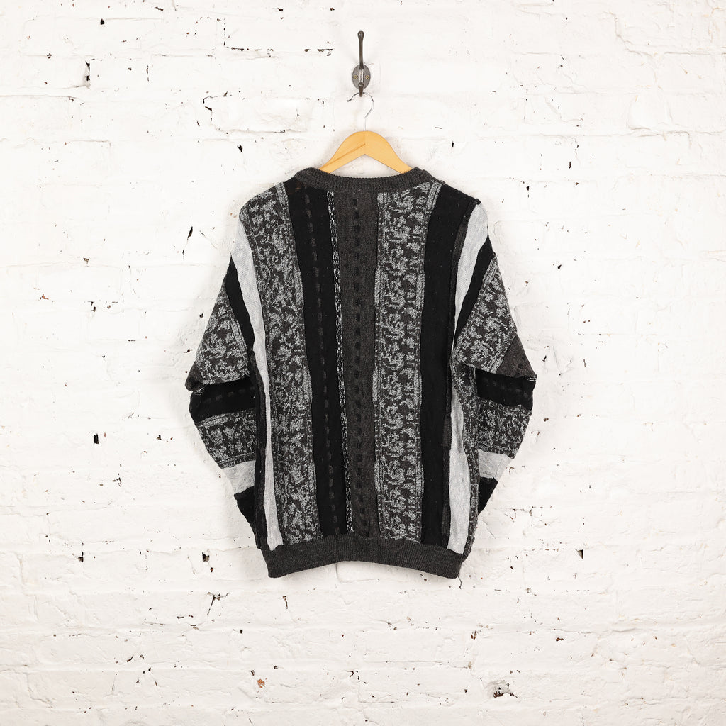 90s Pattern Knit Texture Jumper - Black - L
