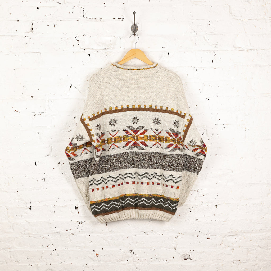 90s Pattern Knit Jumper - Beige - XL