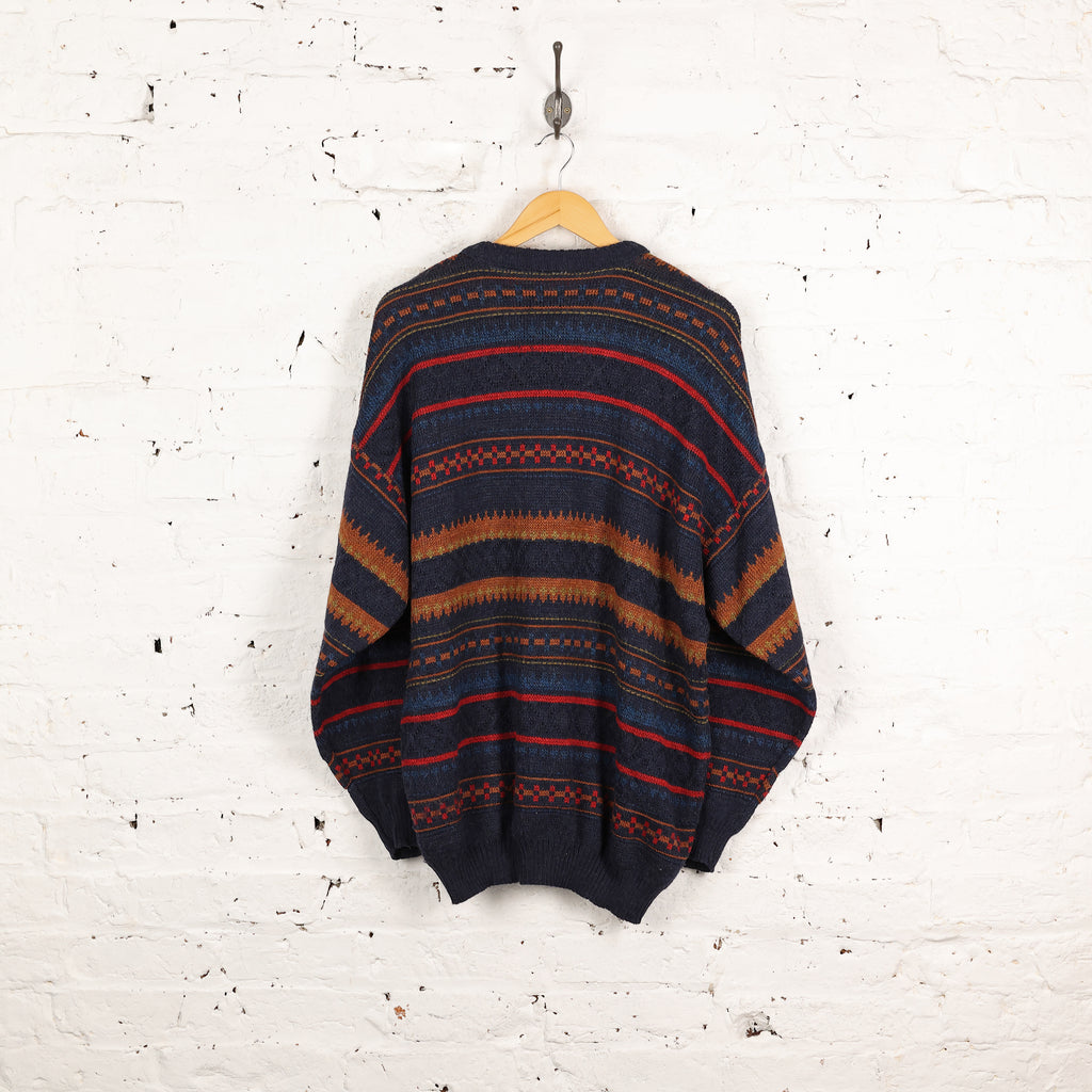 90s Pattern Knit Jumper - Blue - XXL