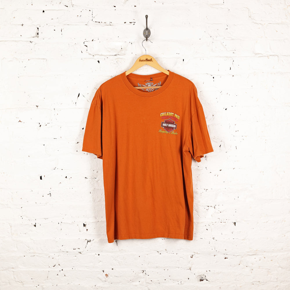 Harley Davidson Chilkoot Pass Dealership T Shirt - Orange - XL