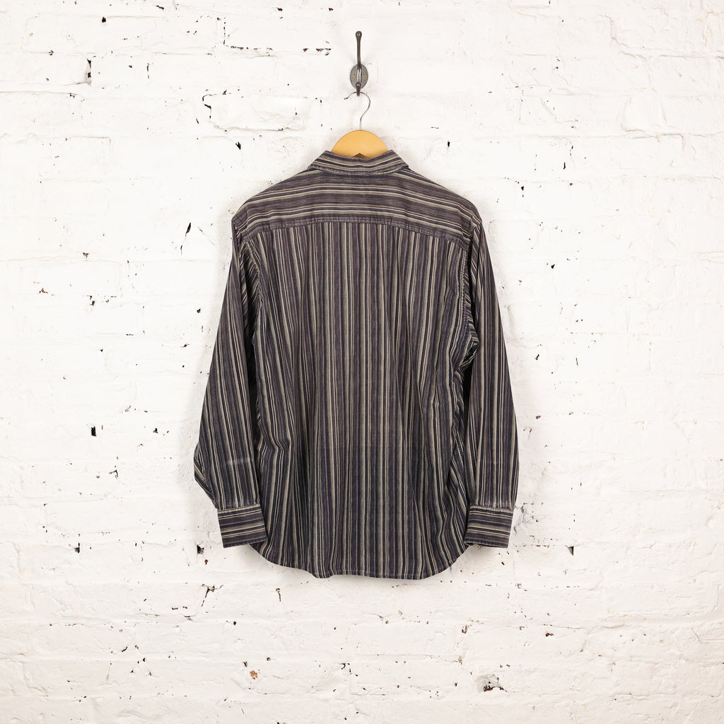 90s Striped Corduroy Shirt - Blue - M