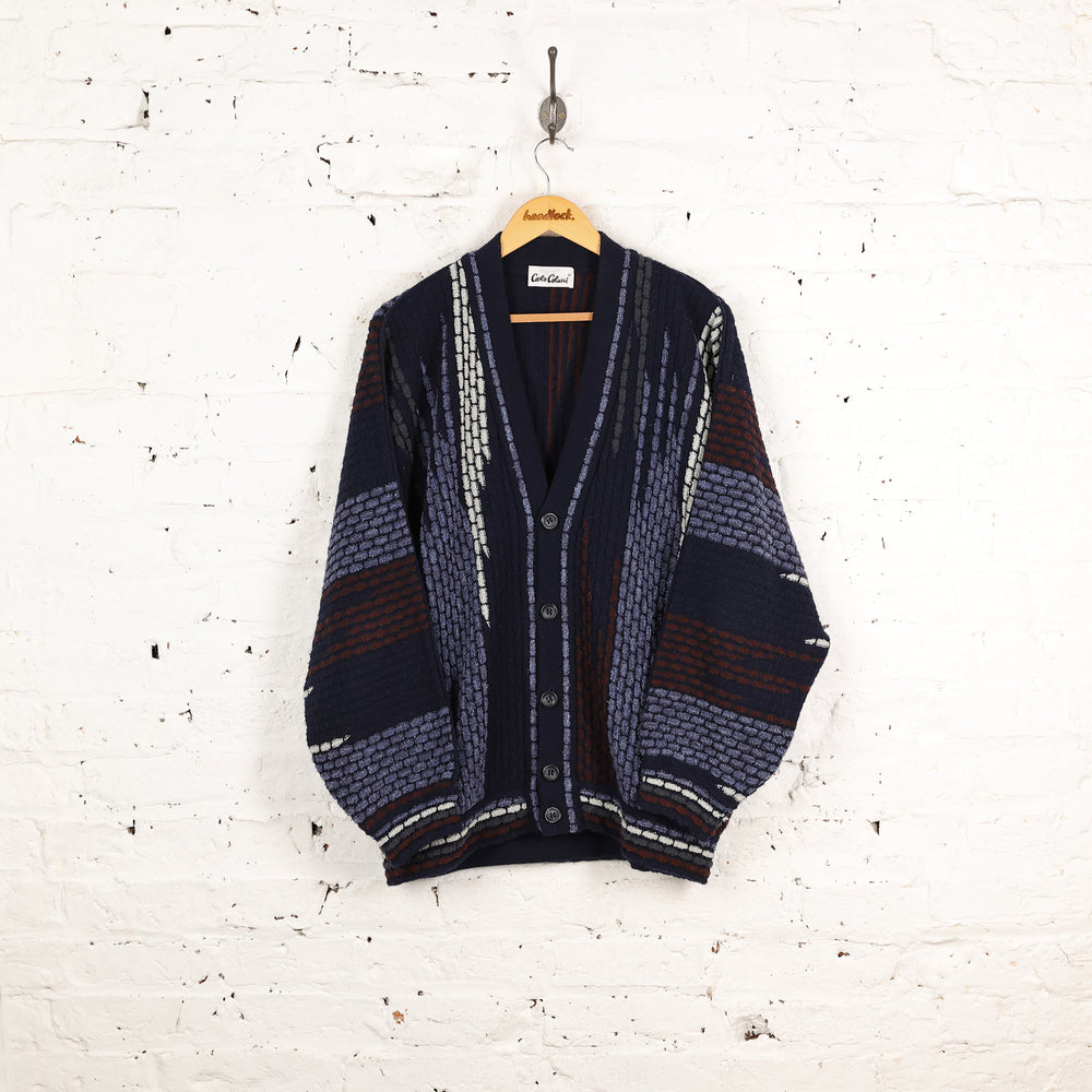Carlo Colucci Texture Pattern Knit Cardigan - Blue - XXL