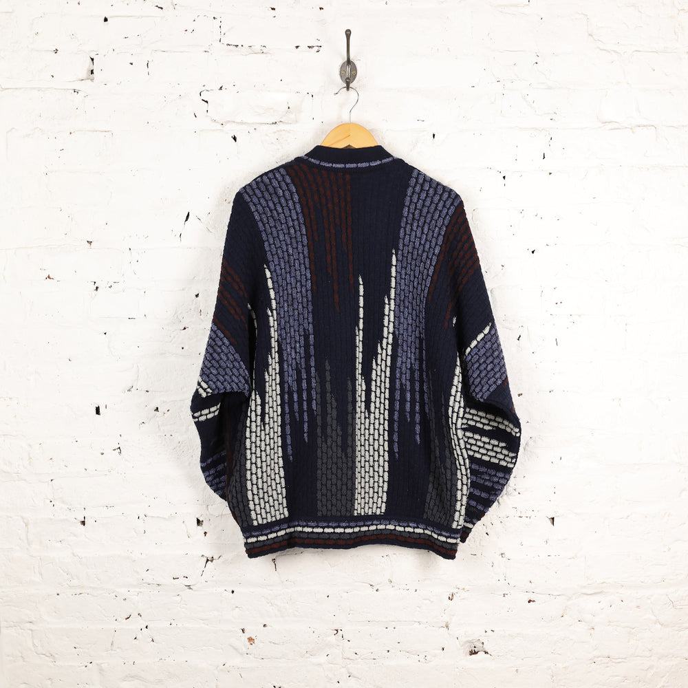 Carlo Colucci Texture Pattern Knit Cardigan - Blue - XXL