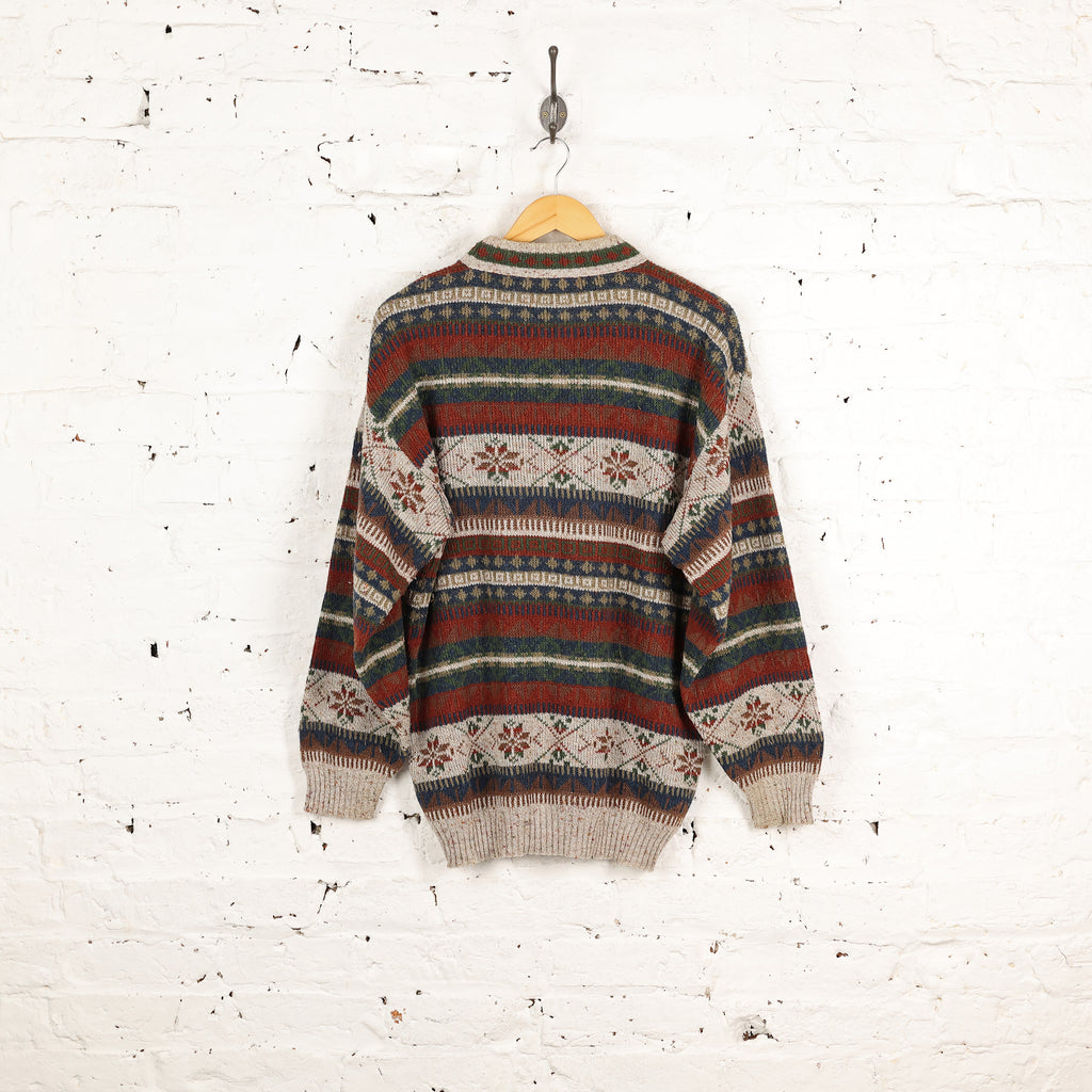90s Pattern Knit Jumper - Beige - L