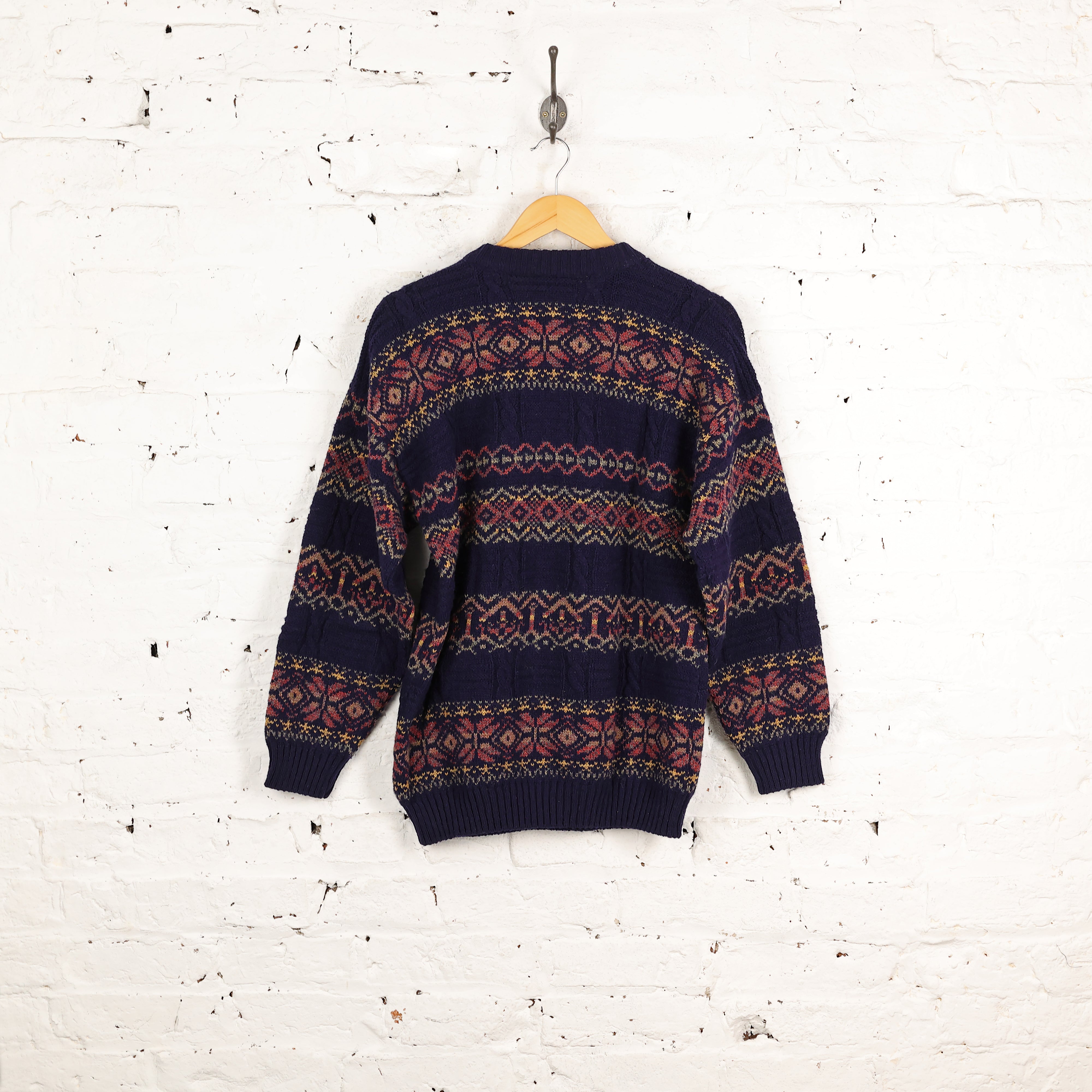 90s Patterned Wool Knit Jumper - Blue - S – Headlock