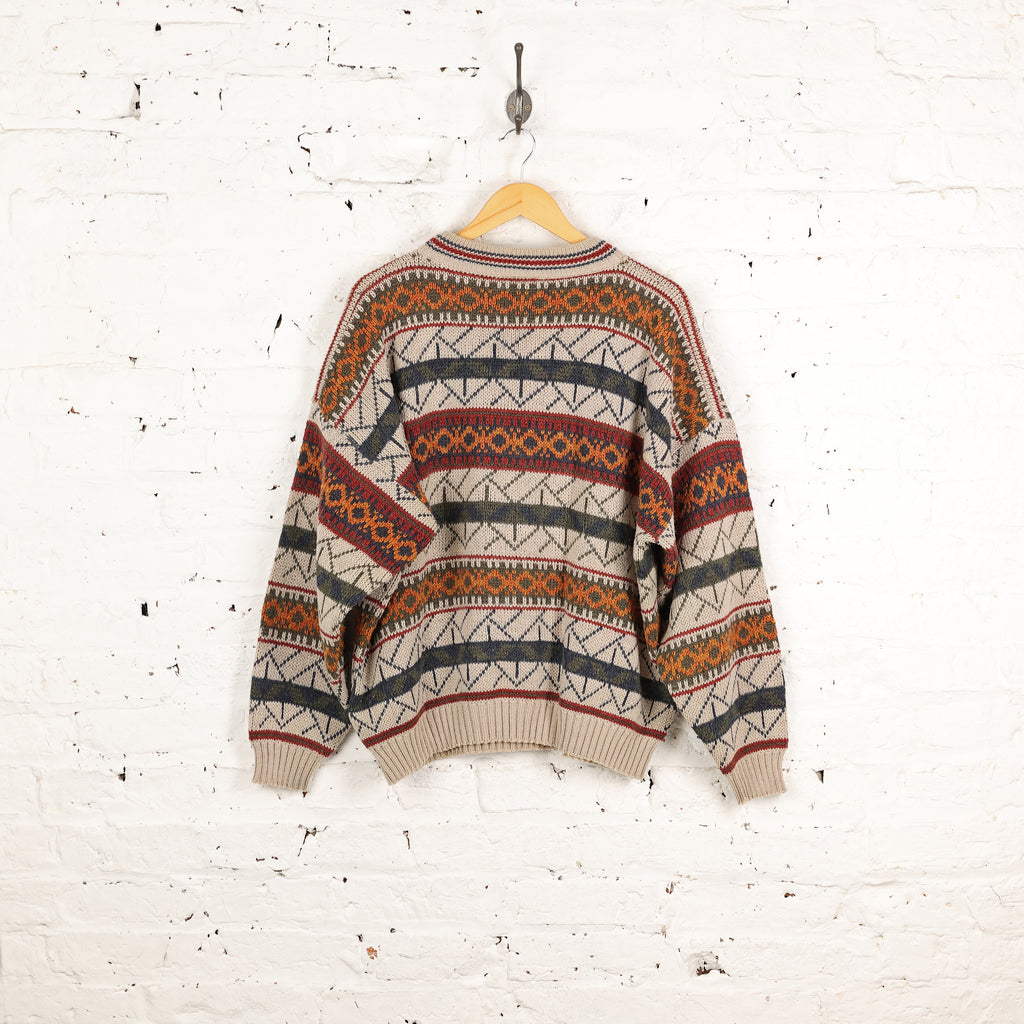 90s Pattern Knit Jumper - Beige - L