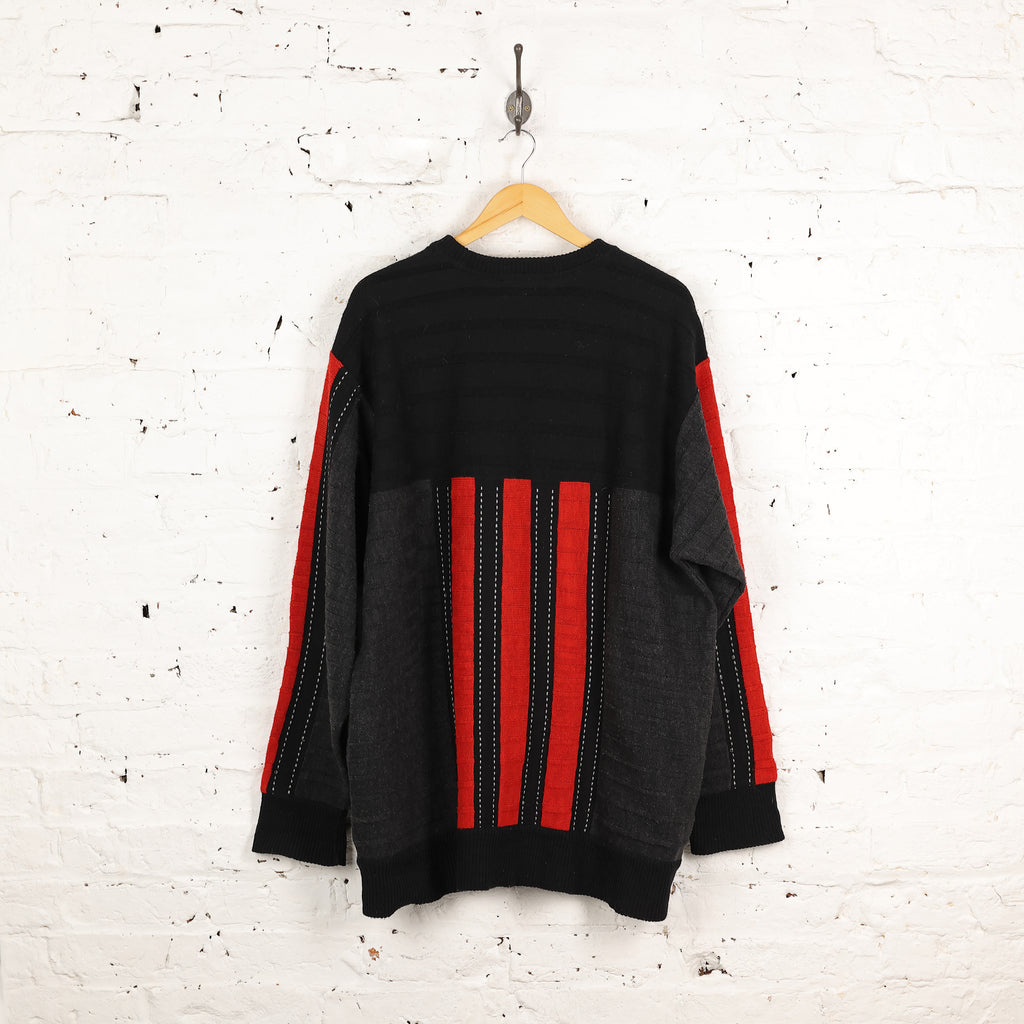 Carlo Colucci Texture Pattern Knit Wool Jumper - Black - XXXL
