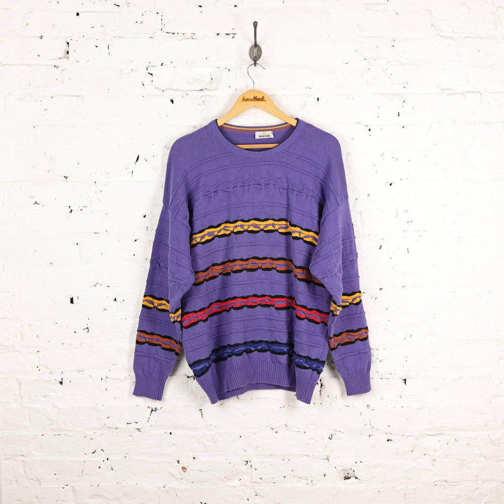 90s Texture Pattern Knit Jumper - Purple - XXL