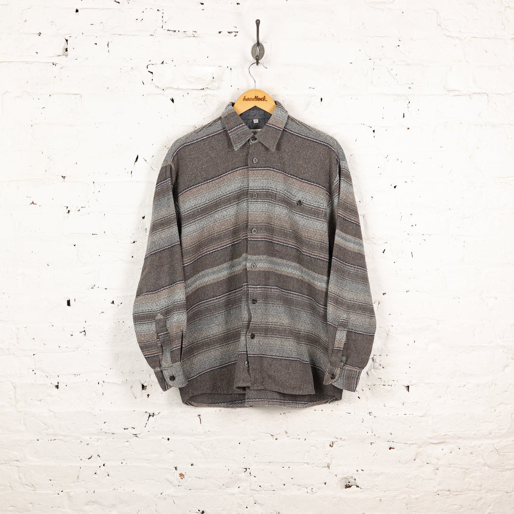 Striped Flannel Shirt - Grey - M