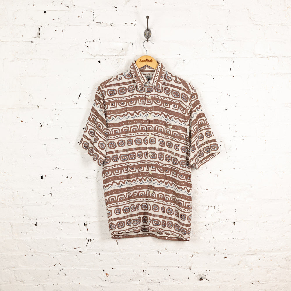 90s Short Sleeve Pattern Shirt - Brown - M