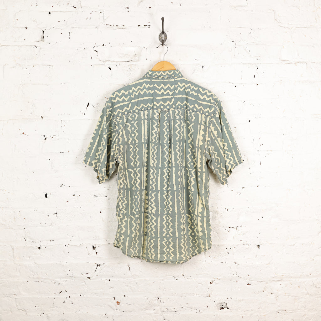 90s Short Sleeve Pattern Shirt - Green - M