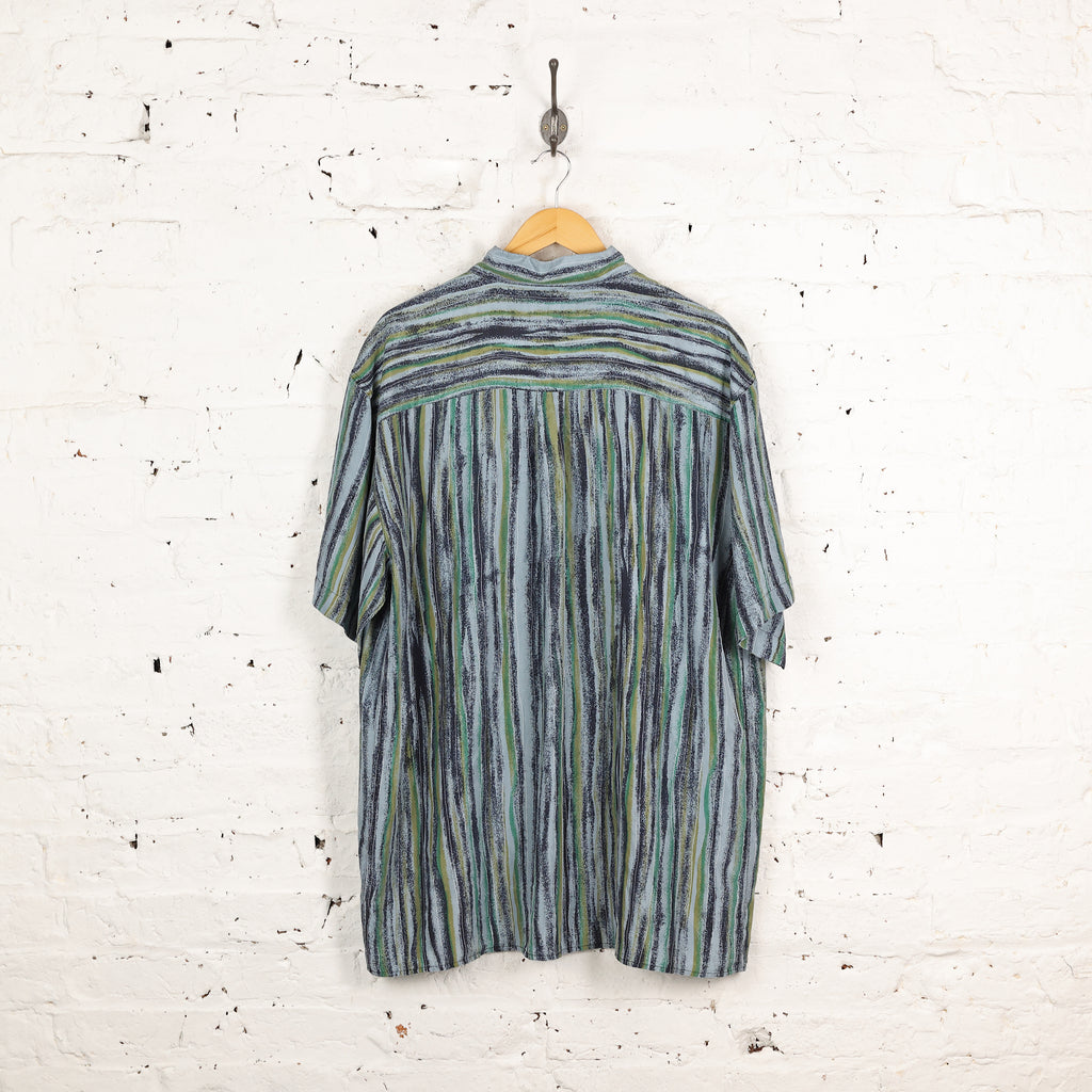 90s Striped Silk Shirt - Blue - XL