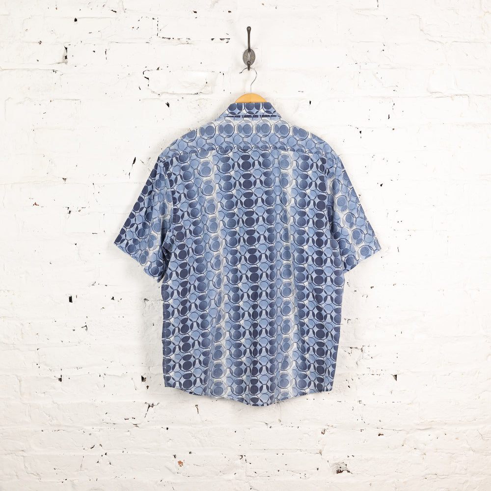 90s Circles Short Sleeve Pattern Shirt - Blue - L