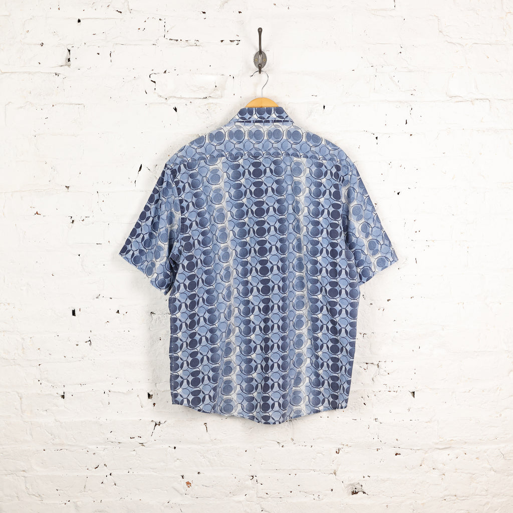 90s Circles Short Sleeve Pattern Shirt - Blue - L